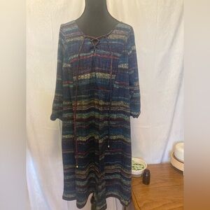 Danillo Boutique 16W Peasant Sweater Dress Blue Striped Bohemian